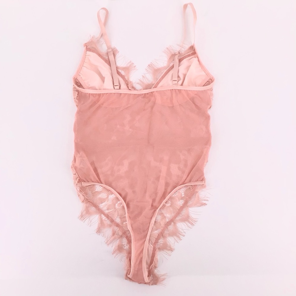 Pink Lace Adjustable Straps Thong Bodysuit Size Small - Picture 11 of 11